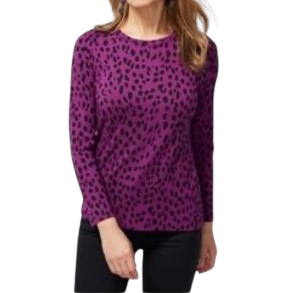 Chico's Casual Animal Print Long Sleeve Crewneck Rayon Blend Top XXK Magenta